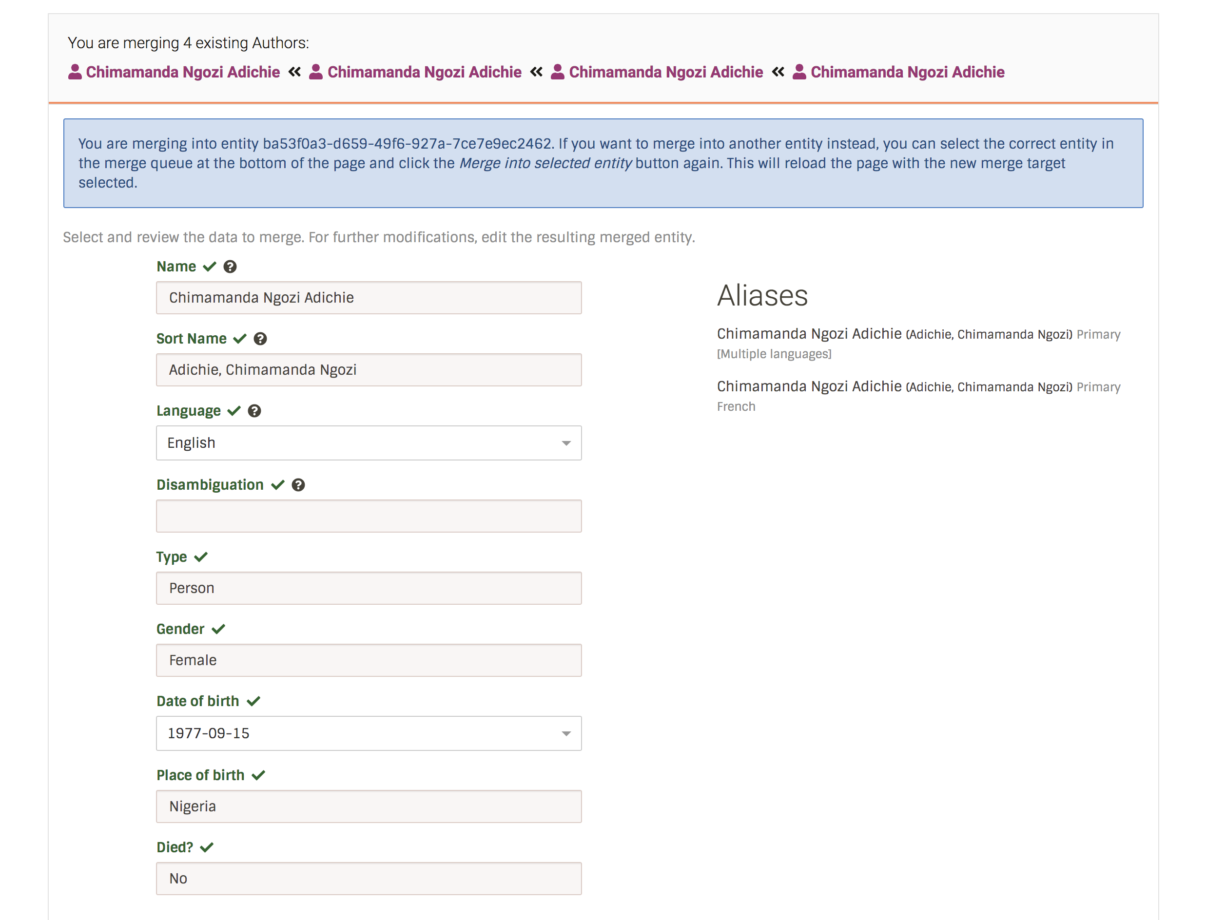 BookBrainz merge page